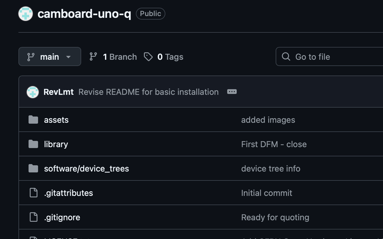 image of RevLmt/camboard-uno-q that holds the open source hardware for the first, working UNO Q camera breakout module.